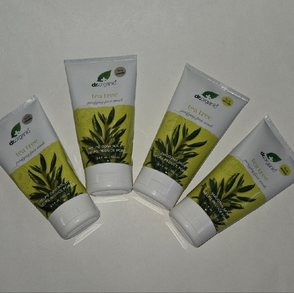 Dr. Organic Tea Tree Purifying 2 Face Masks & 2 Face Scrub Help Reduce Pores